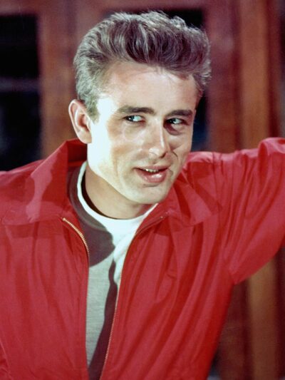 James Dean in his iconic rebellious pose