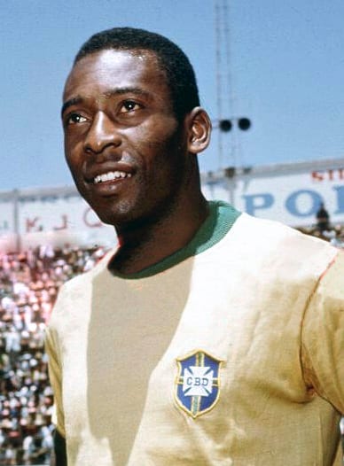 Pelé in his iconic Brazil football kit